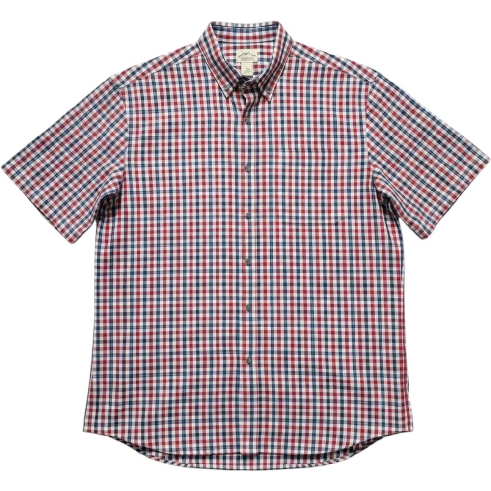 Blue Mountain Mens Short Sleeve Plaid Button Down Shirt Red‎ Blue XL